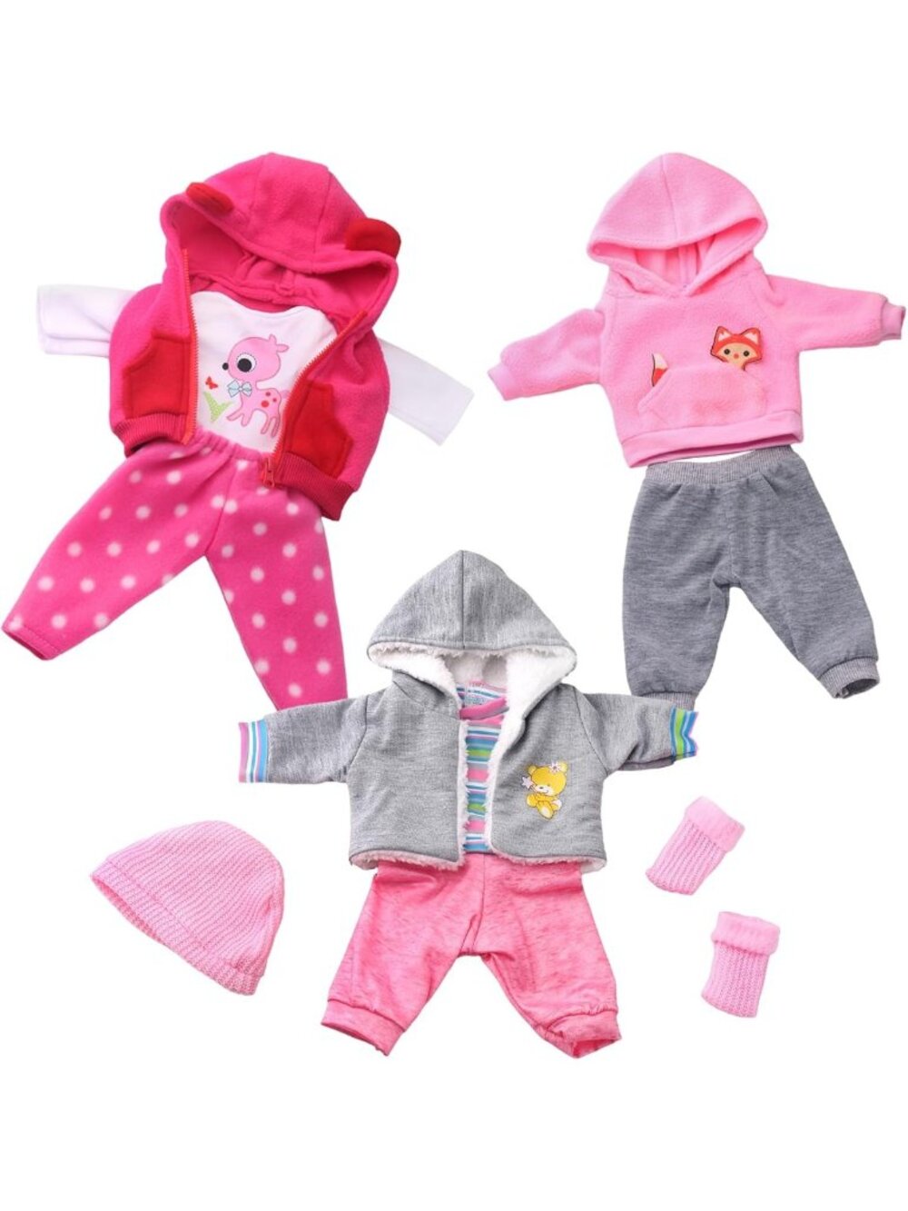 9pc Doll Clothes Set Hoodies Vest Layers for 16-18in Baby Doll Fall